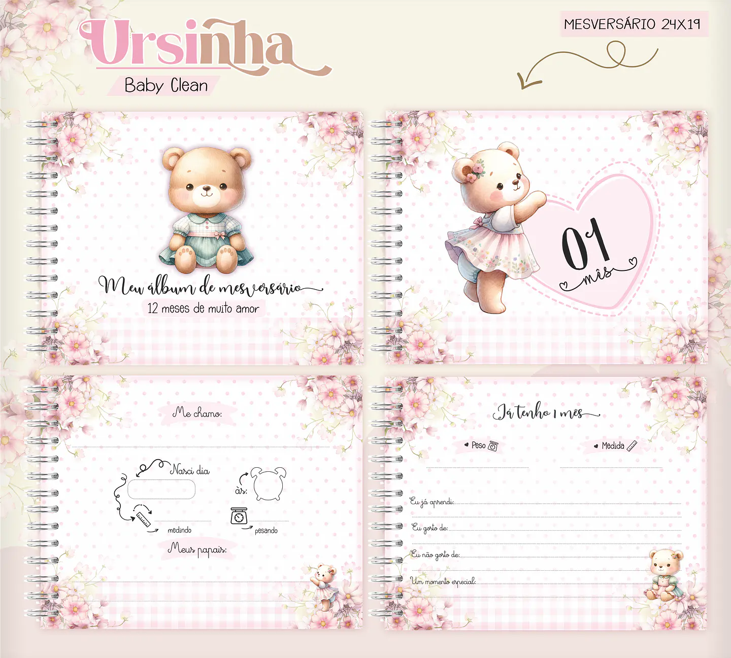 Arquivo Combo Encadernação Baby Ursinha Rosa 9