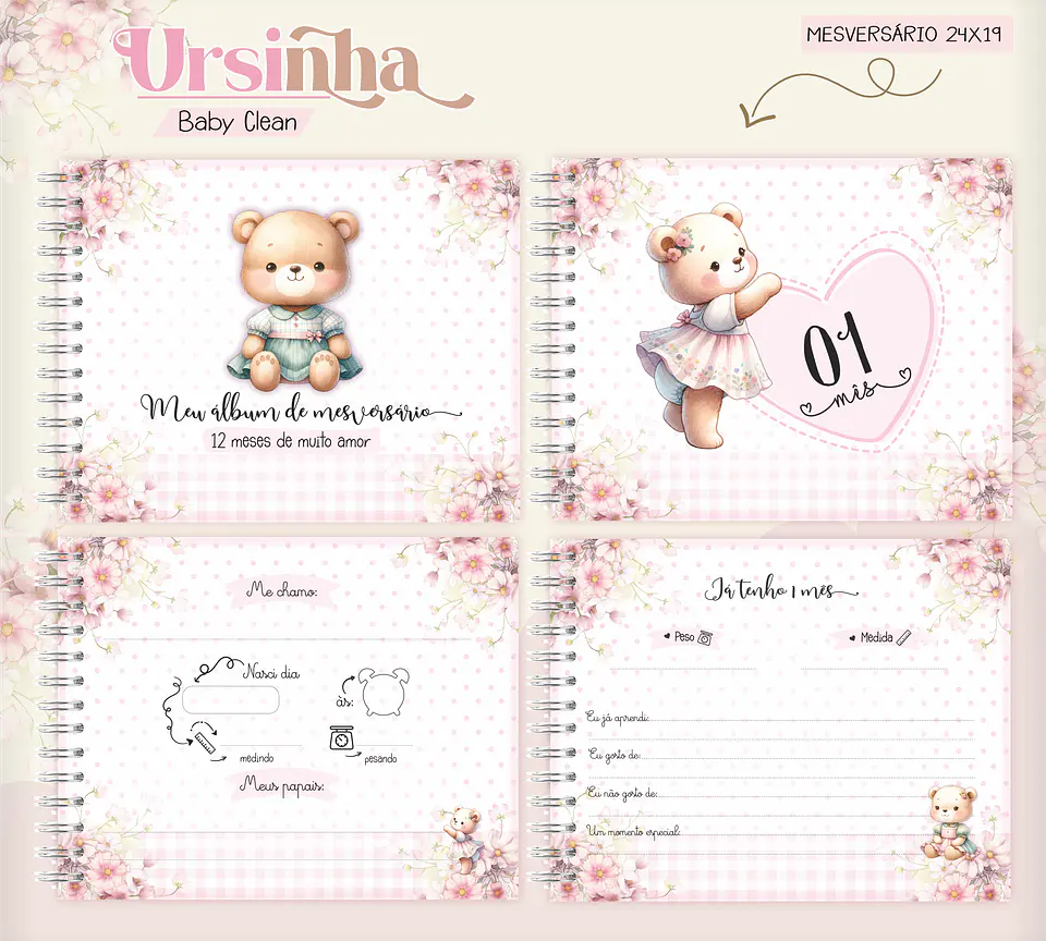 Arquivo Combo Encadernação Baby Ursinha Rosa 9