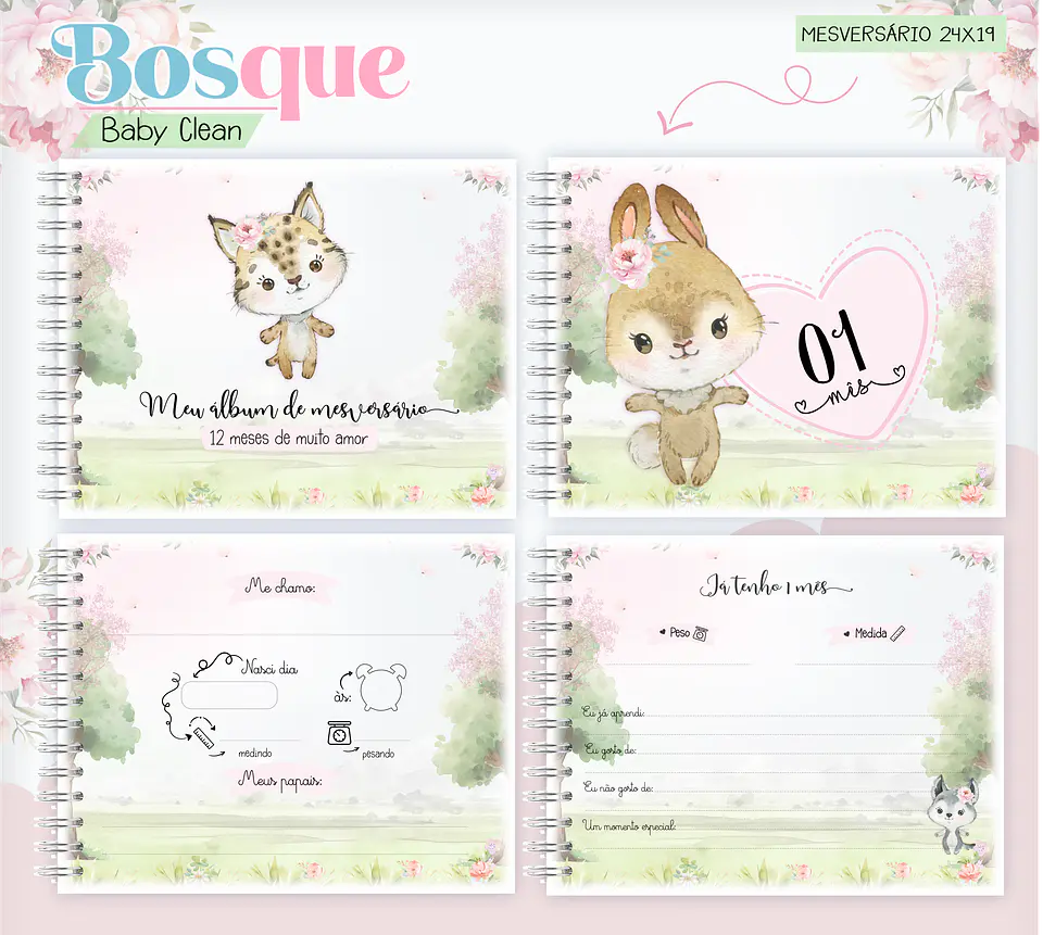 Arquivo Combo Encadernação Baby Bosque Aquarela 5