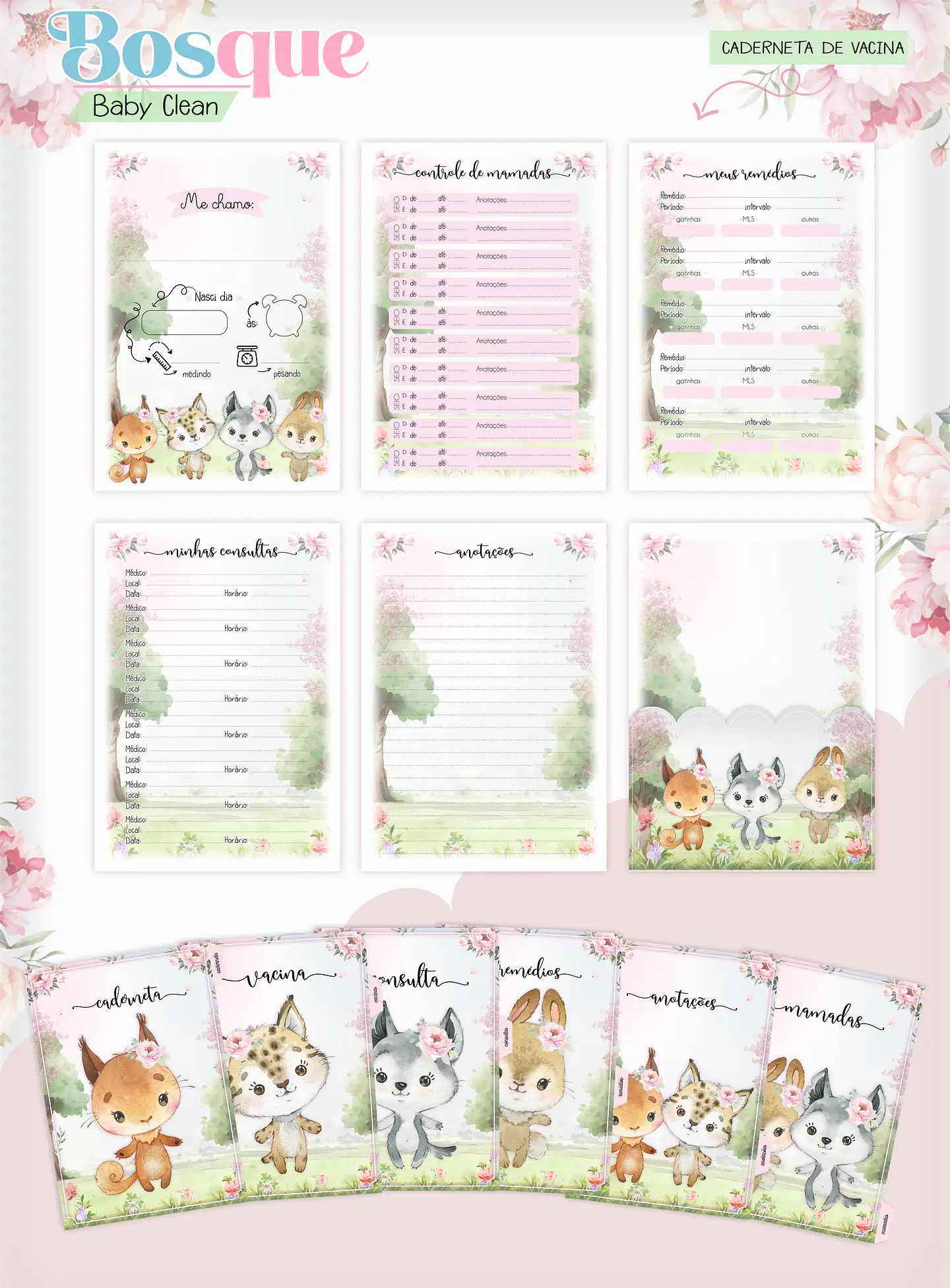 Arquivo Combo Encadernação Baby Bosque Aquarela 9