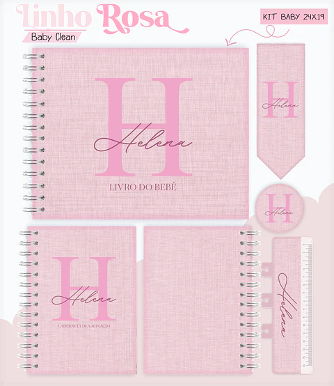 Arquivo Combo Encadernação Baby Linho Alfabeto Rosa
