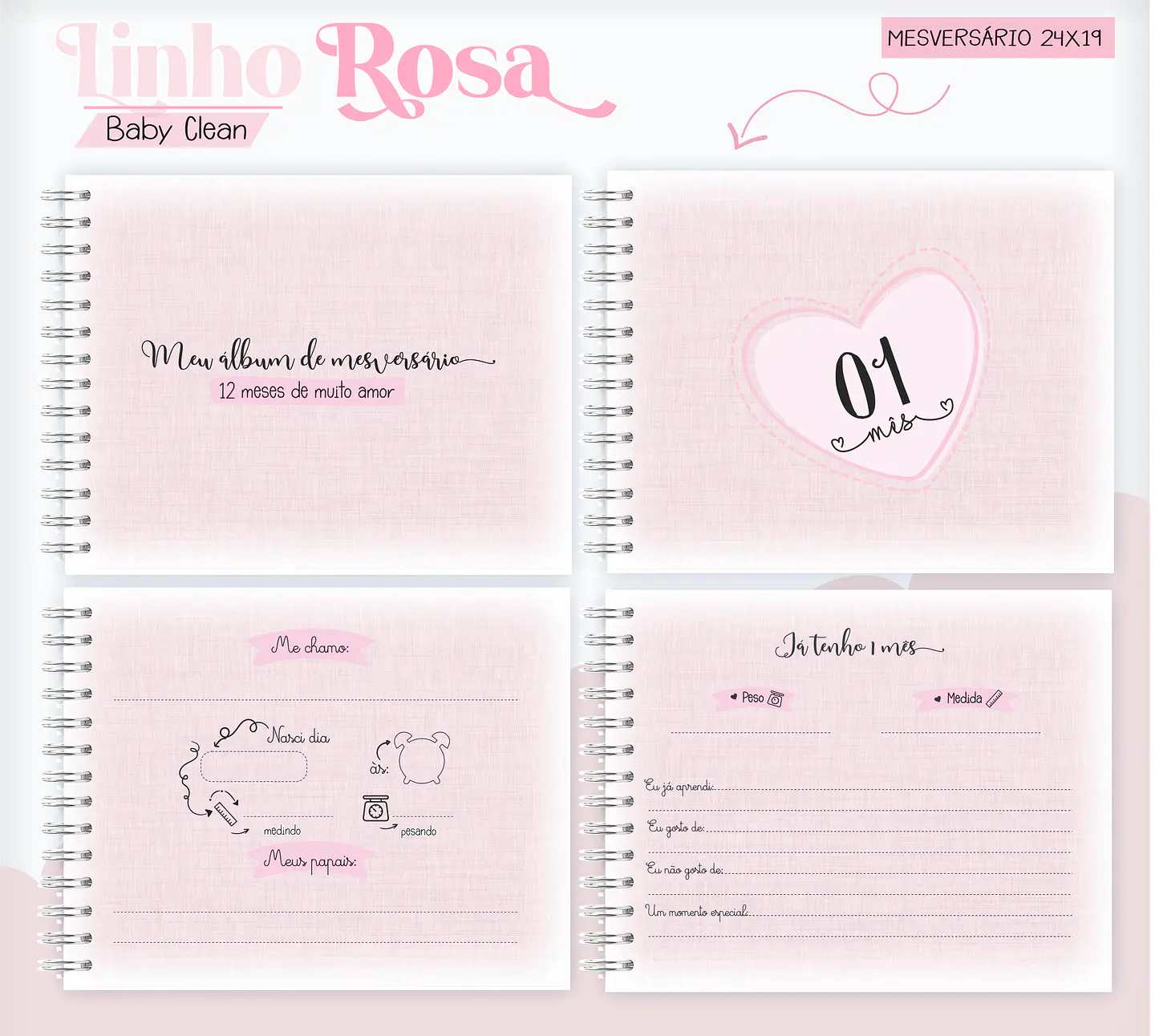 Arquivo Combo Encadernação Baby Linho Alfabeto Rosa 12