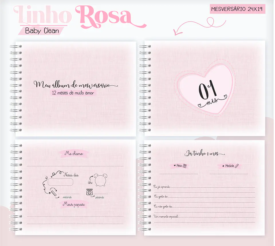 Arquivo Combo Encadernação Baby Linho Alfabeto Rosa 12