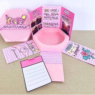 Arquivo de Corte Caixa Explosao Aniversário Rosa