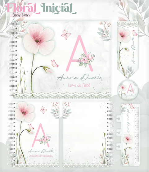 Arquivo Combo Encadernação Baby Jardim Floral Delicado Alfabeto