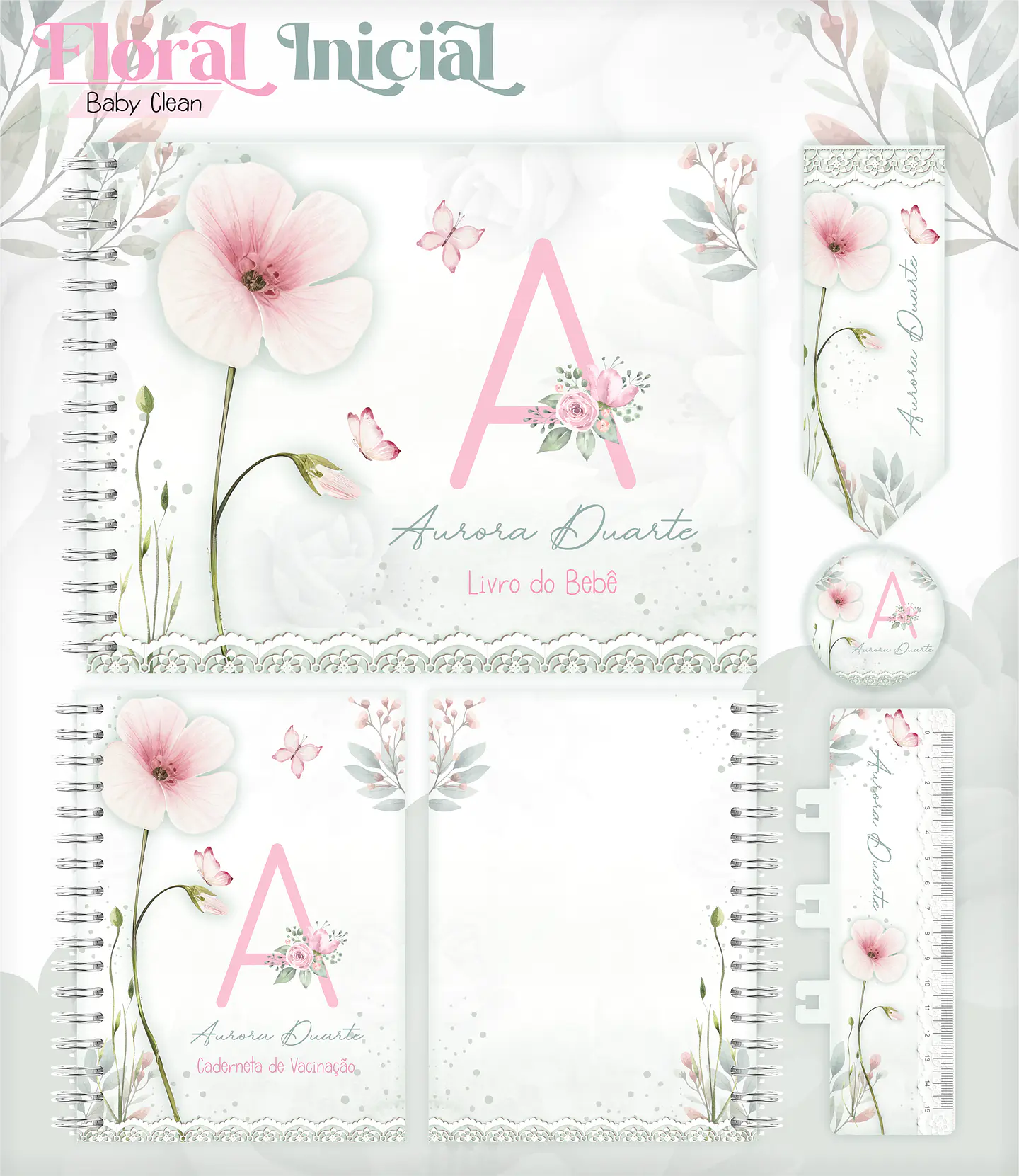 Arquivo Combo Encadernação Baby Jardim Floral Delicado Alfabeto 1