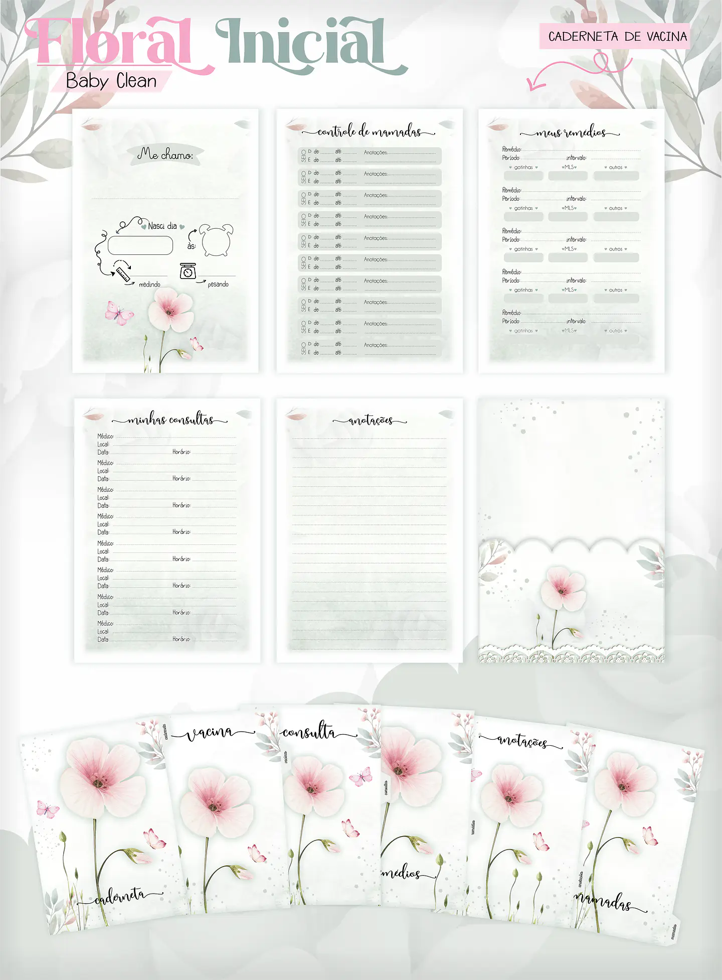 Arquivo Combo Encadernação Baby Jardim Floral Delicado Alfabeto 8