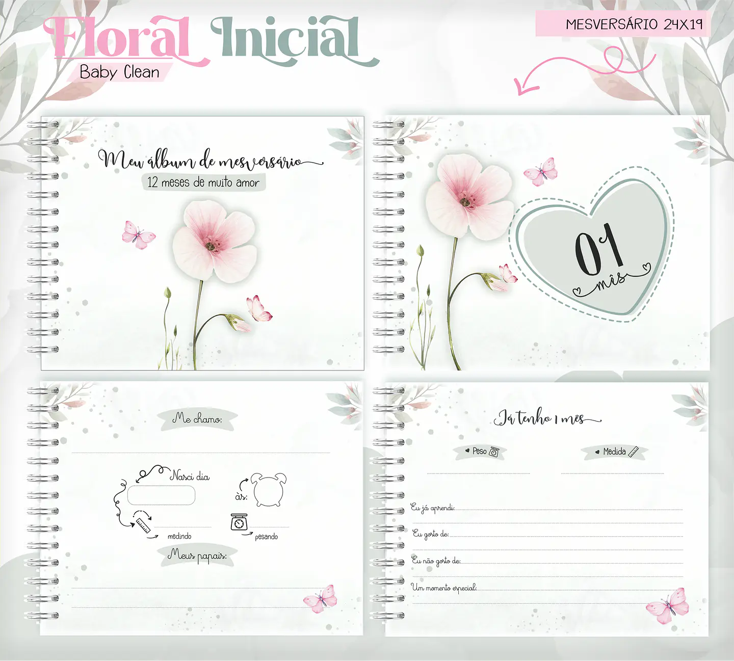 Arquivo Combo Encadernação Baby Jardim Floral Delicado Alfabeto 12