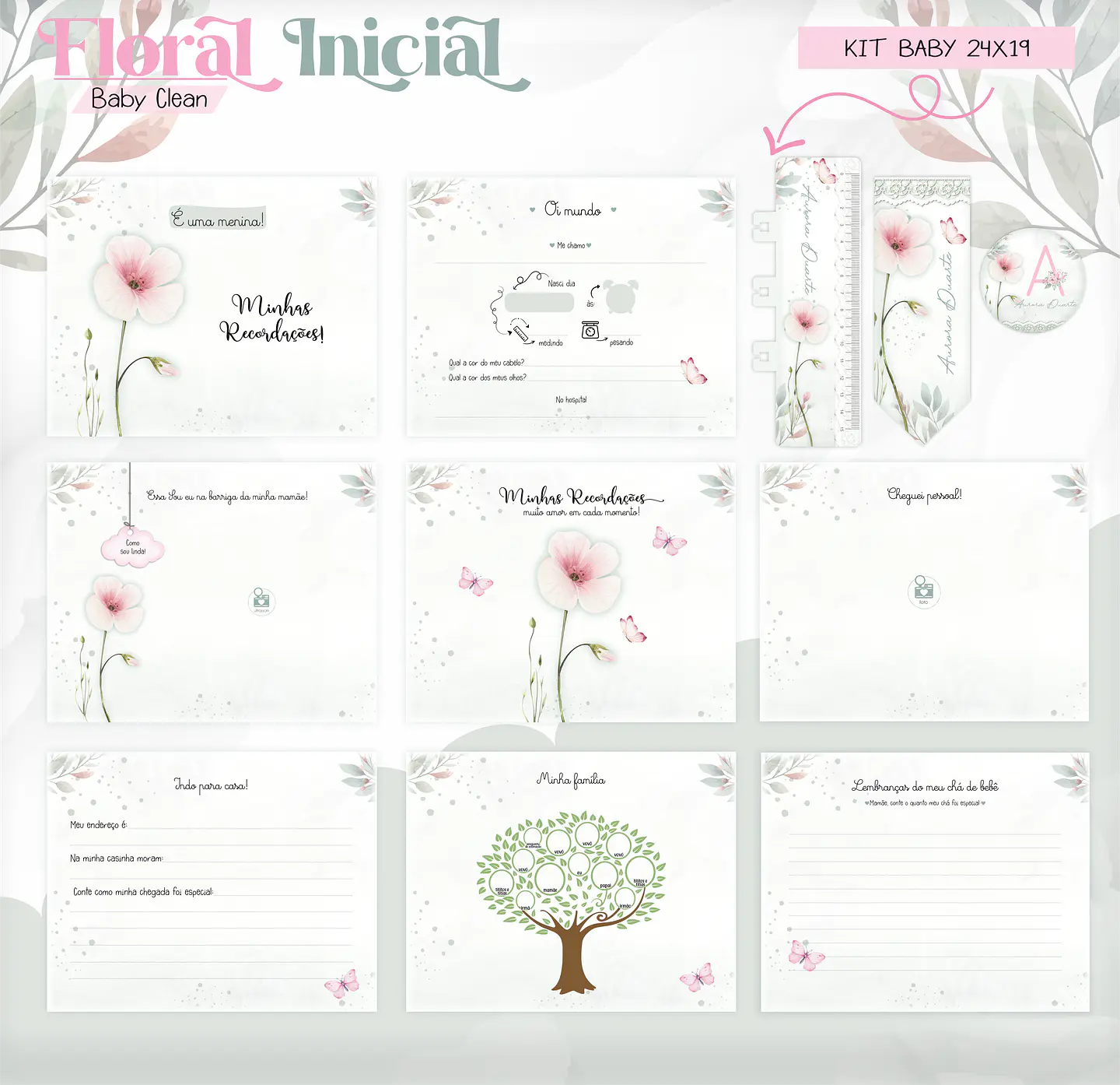 Arquivo Combo Encadernação Baby Jardim Floral Delicado Alfabeto 14