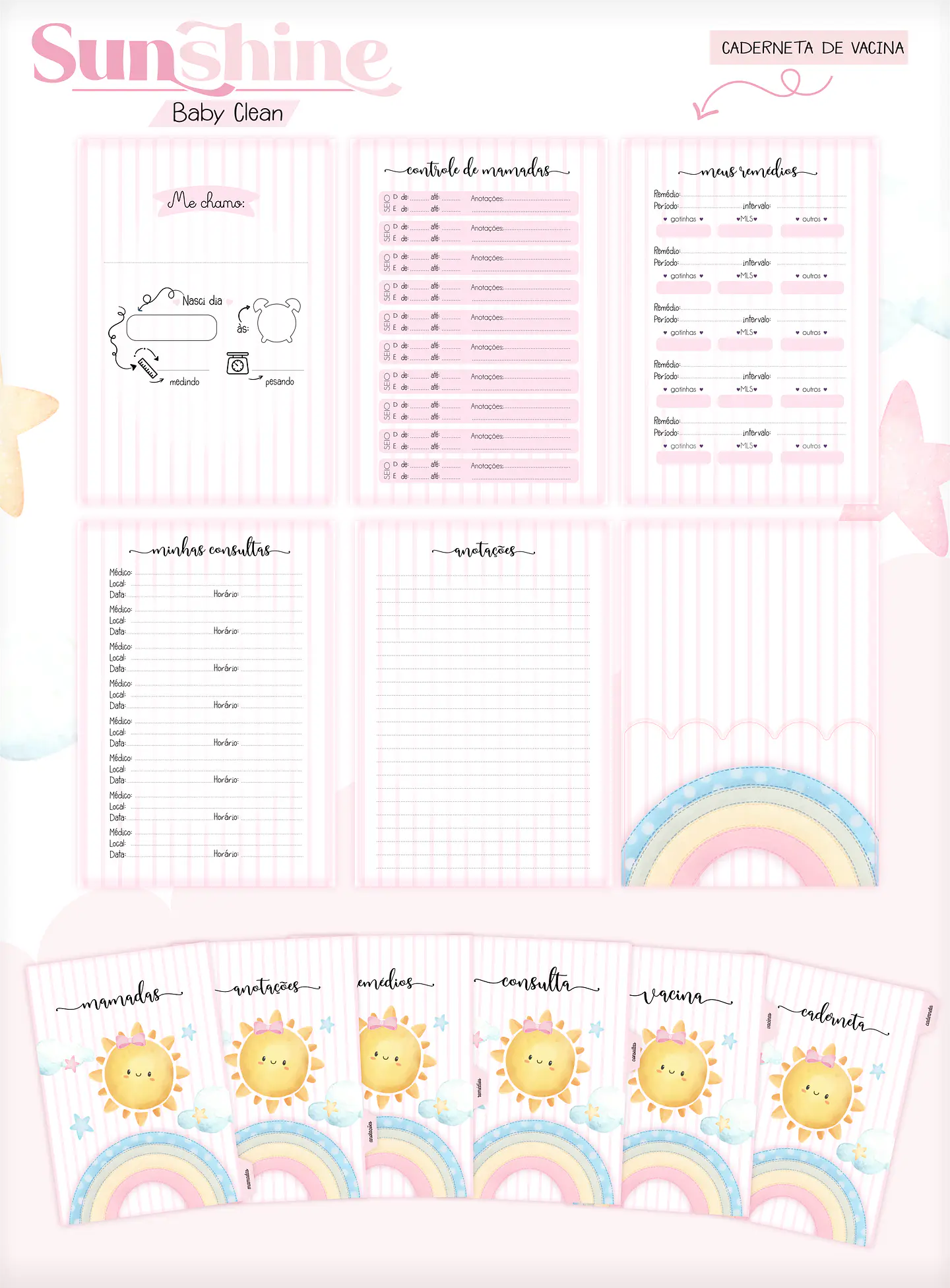 Arquivo Combo Encadernação Baby Sunshine Arco Iris Alfabeto 8
