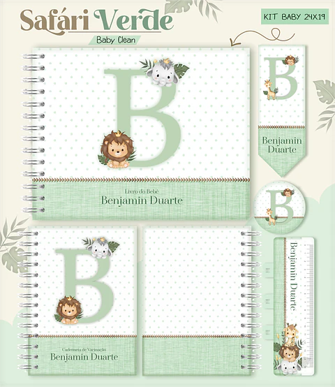 Arquivo Combo Encadernação Baby Safari Verde Alfabeto