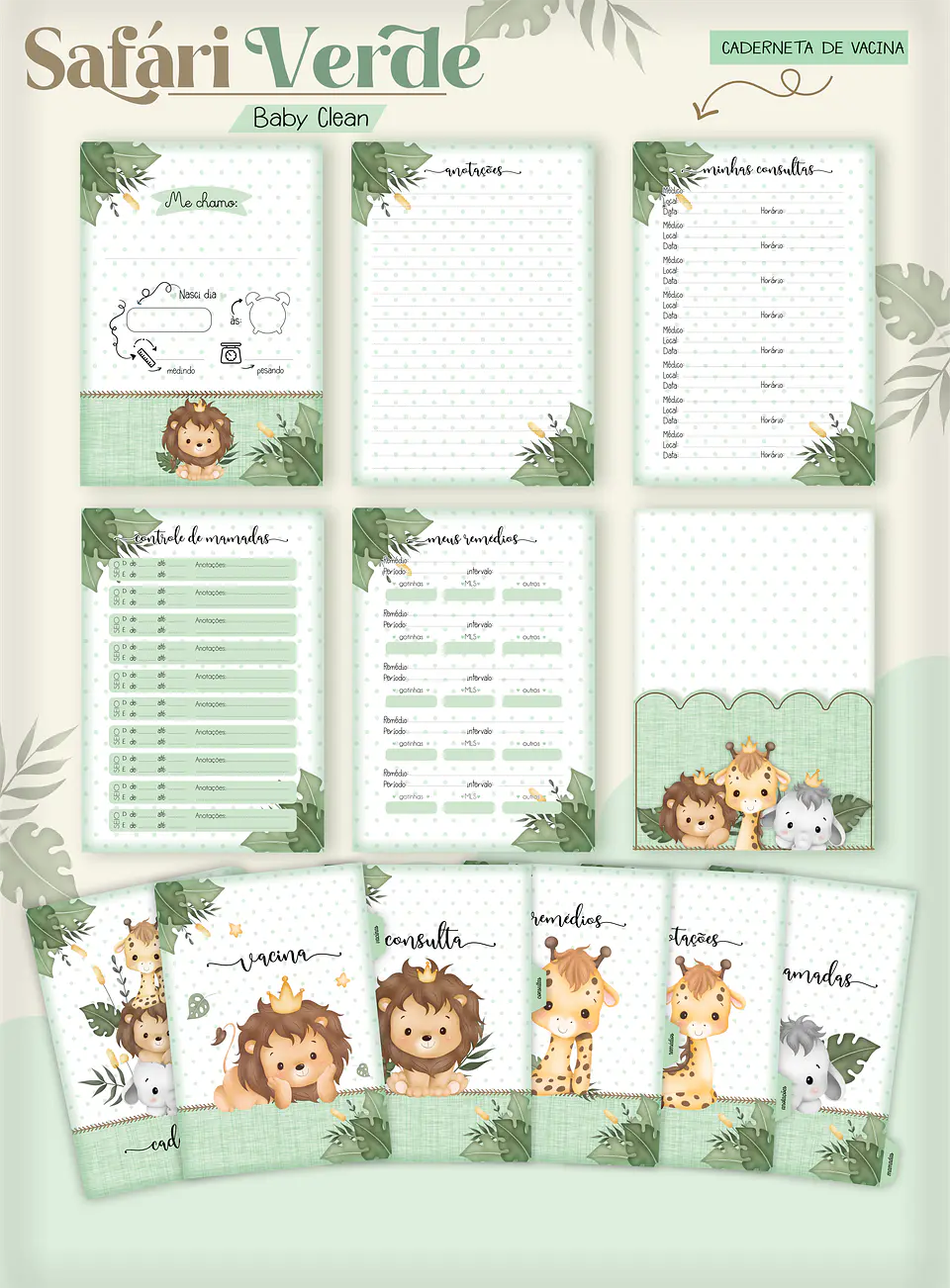 Arquivo Combo Encadernação Baby Safari Verde Alfabeto 8