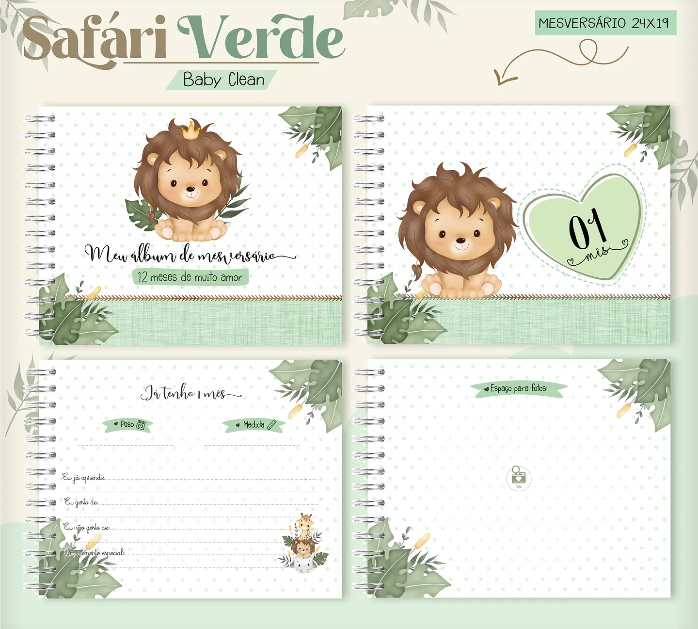 Arquivo Combo Encadernação Baby Safari Verde Alfabeto 12