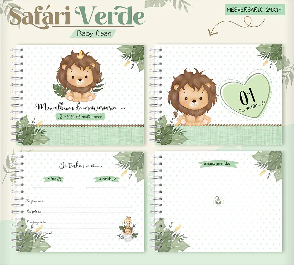 Arquivo Combo Encadernação Baby Safari Verde Alfabeto 12