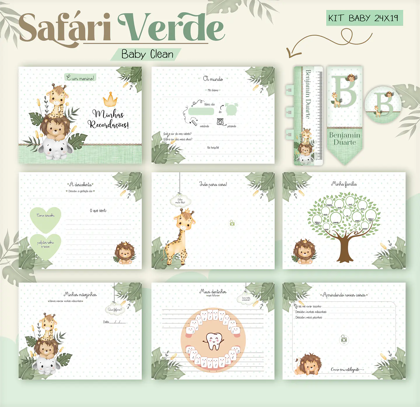 Arquivo Combo Encadernação Baby Safari Verde Alfabeto 14