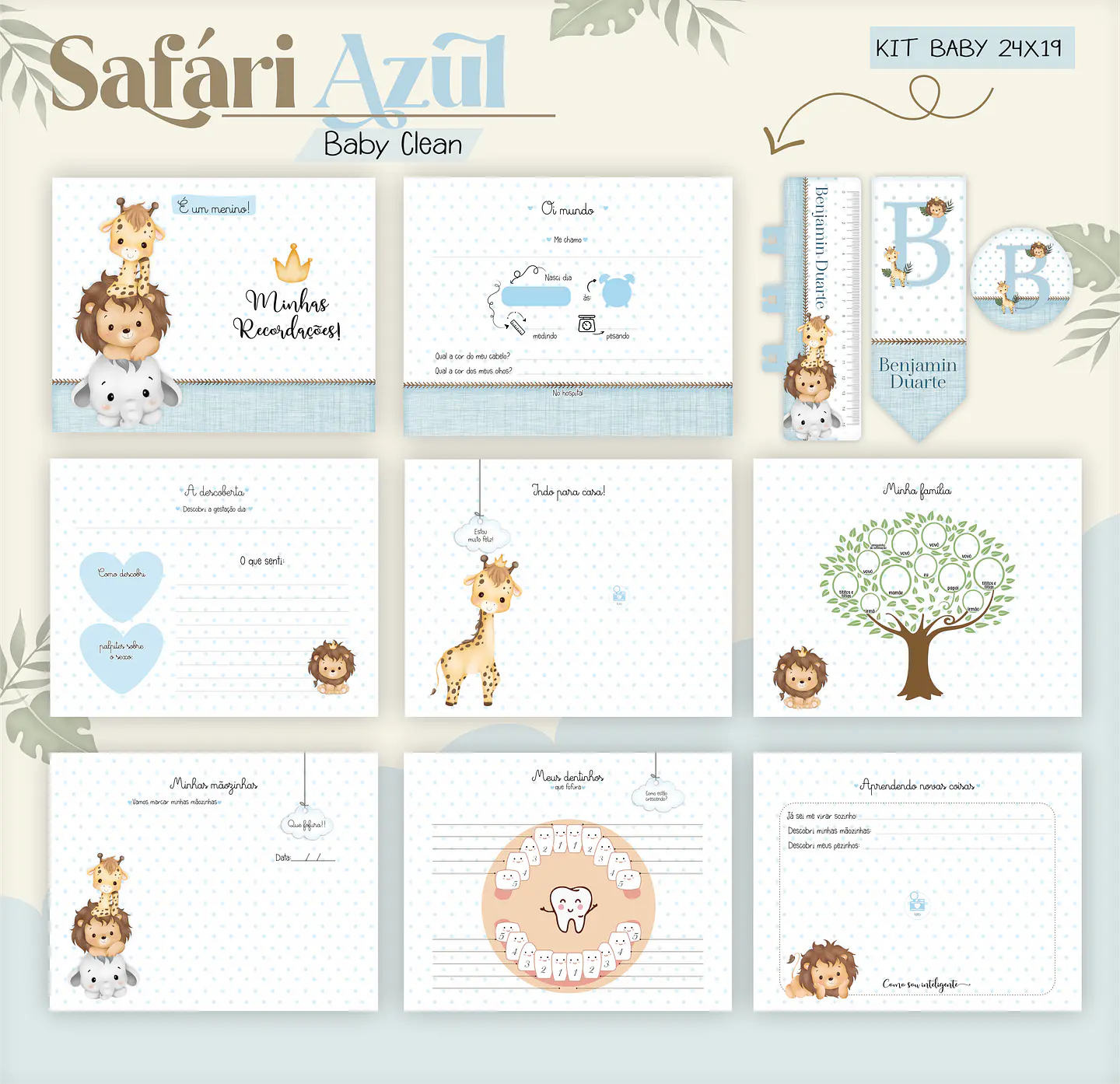 Arquivo Combo Encadernação Baby Safari Azul Alfabeto 7