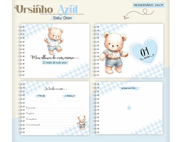 Arquivo Combo Encadernação Baby Ursinho Azul Alfabeto