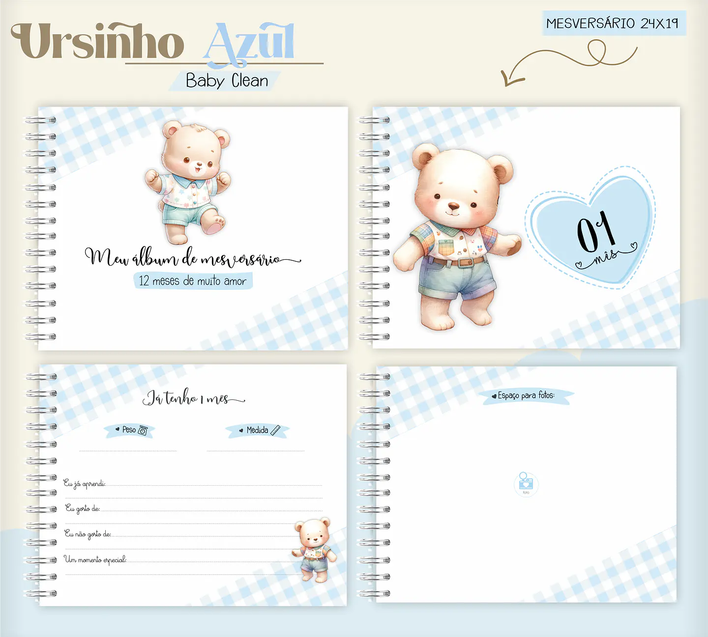 Arquivo Combo Encadernação Baby Ursinho Azul Alfabeto 8