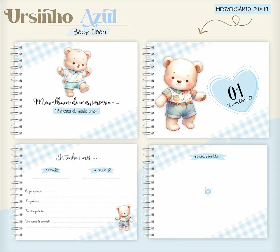 Arquivo Combo Encadernação Baby Ursinho Azul Alfabeto 8