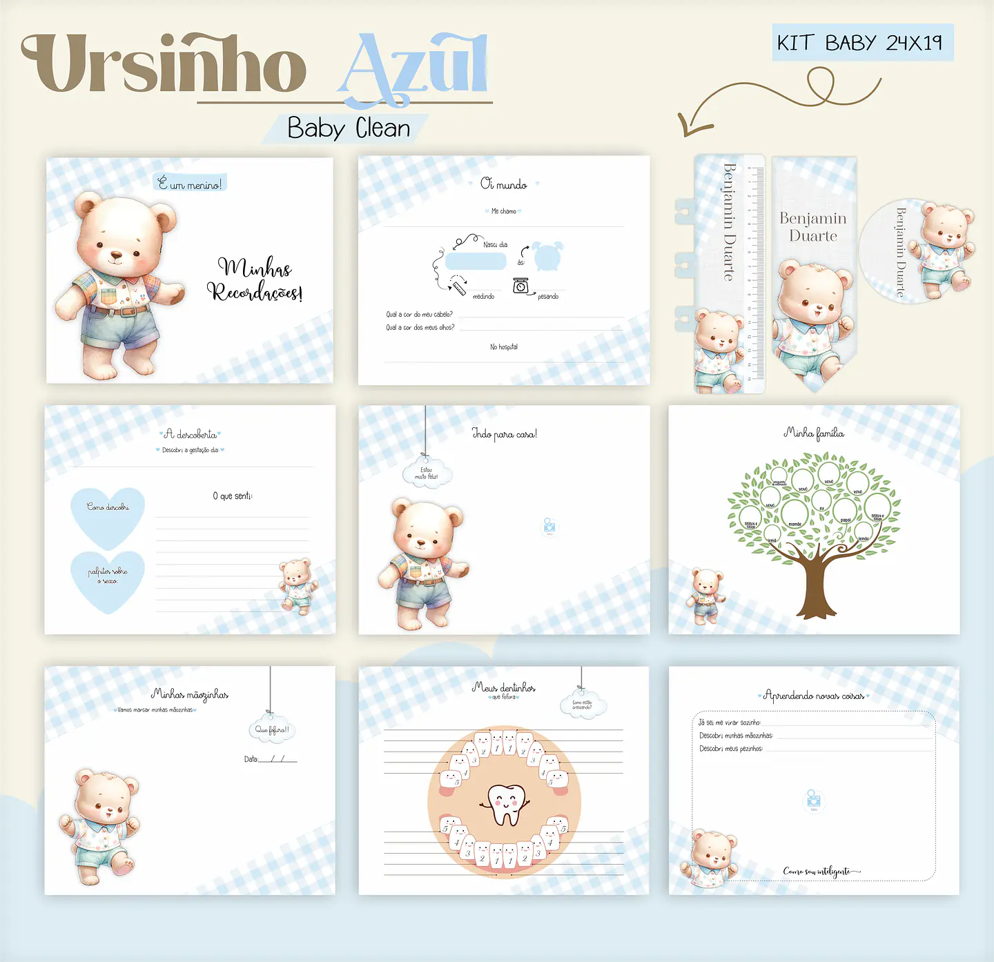 Arquivo Combo Encadernação Baby Ursinho Azul Alfabeto 10