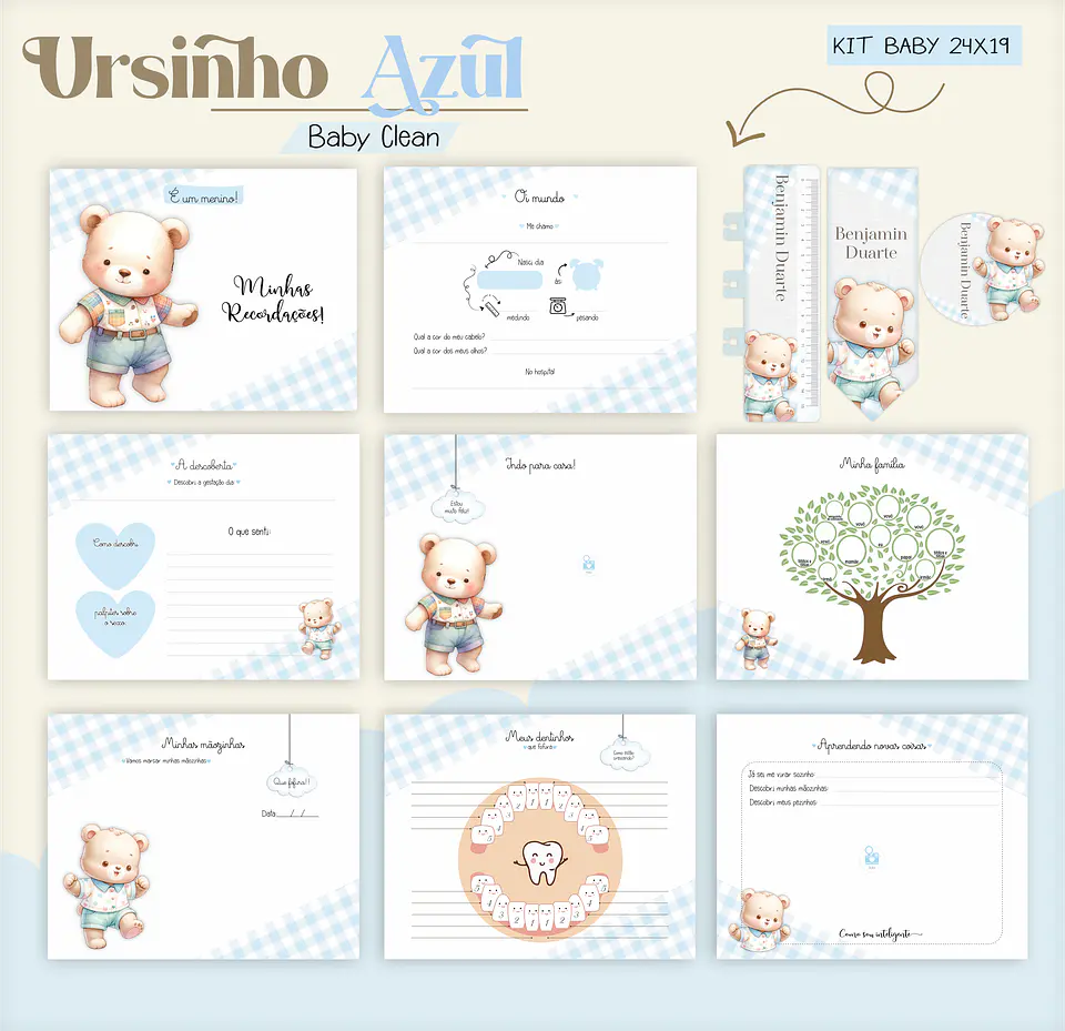 Arquivo Combo Encadernação Baby Ursinho Azul Alfabeto 10