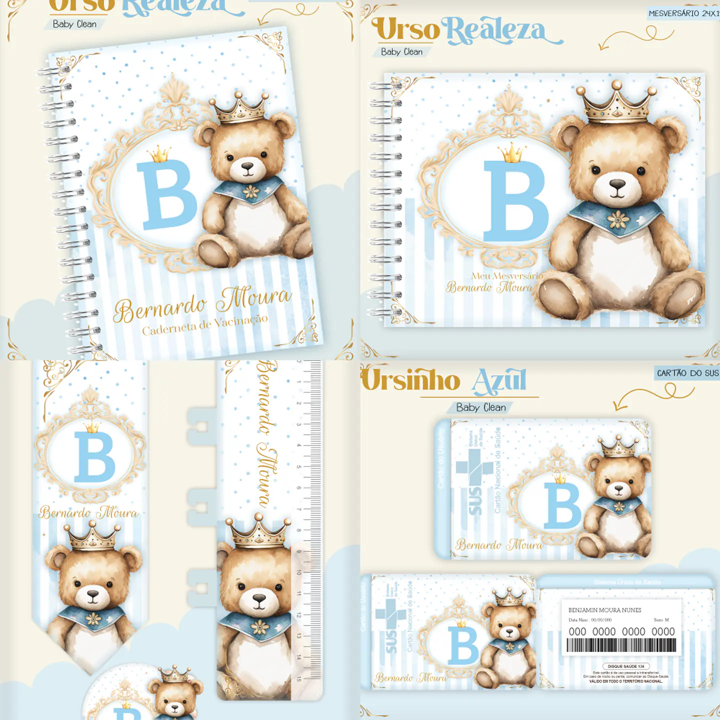 Arquivo Combo Encadernação Baby Ursinho Realeza Alfabeto 1
