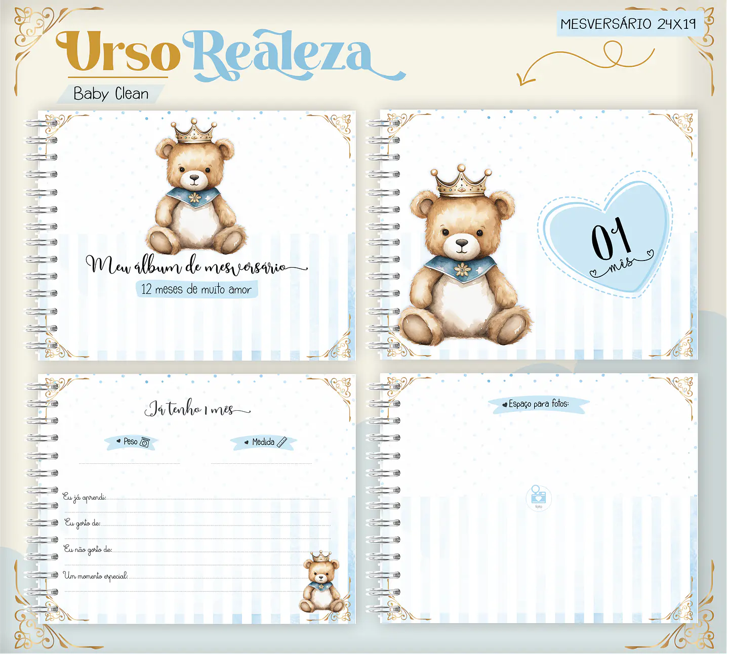 Arquivo Combo Encadernação Baby Ursinho Realeza Alfabeto 12