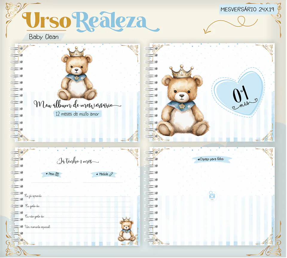 Arquivo Combo Encadernação Baby Ursinho Realeza Alfabeto 12