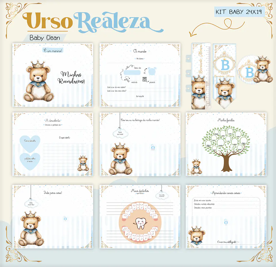 Arquivo Combo Encadernação Baby Ursinho Realeza Alfabeto 14