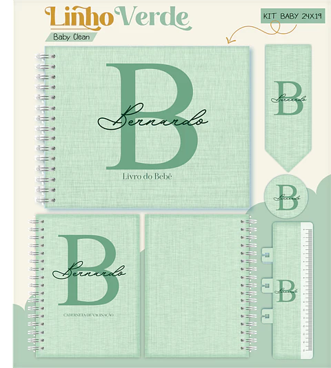Arquivo Combo Encadernação Baby Linho Verde Alfabeto