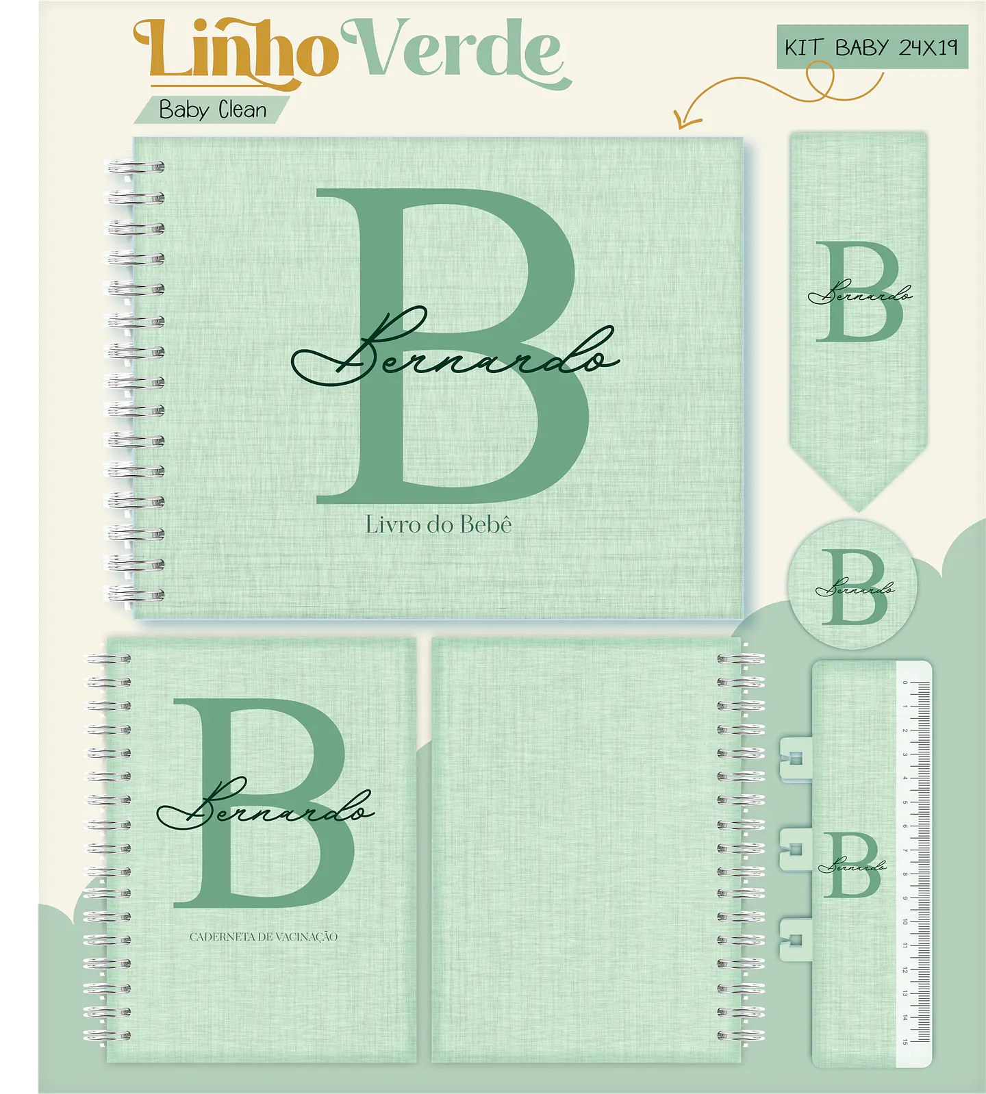 Arquivo Combo Encadernação Baby Linho Verde Alfabeto 1