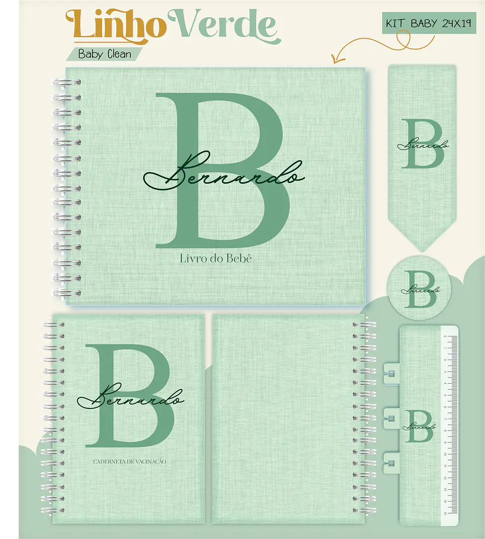 Arquivo Combo Encadernação Baby Linho Verde Alfabeto 1