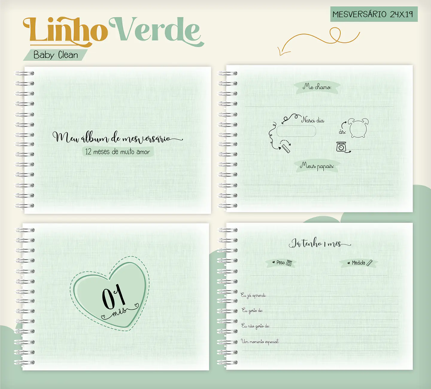 Arquivo Combo Encadernação Baby Linho Verde Alfabeto 8