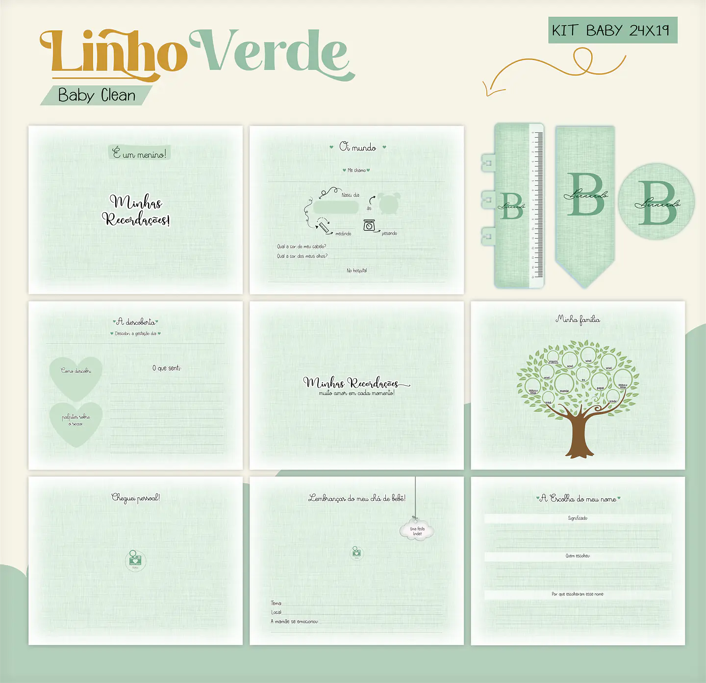 Arquivo Combo Encadernação Baby Linho Verde Alfabeto 10