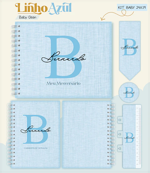 Arquivo Combo Encadernação Baby Linho Azul Alfabeto