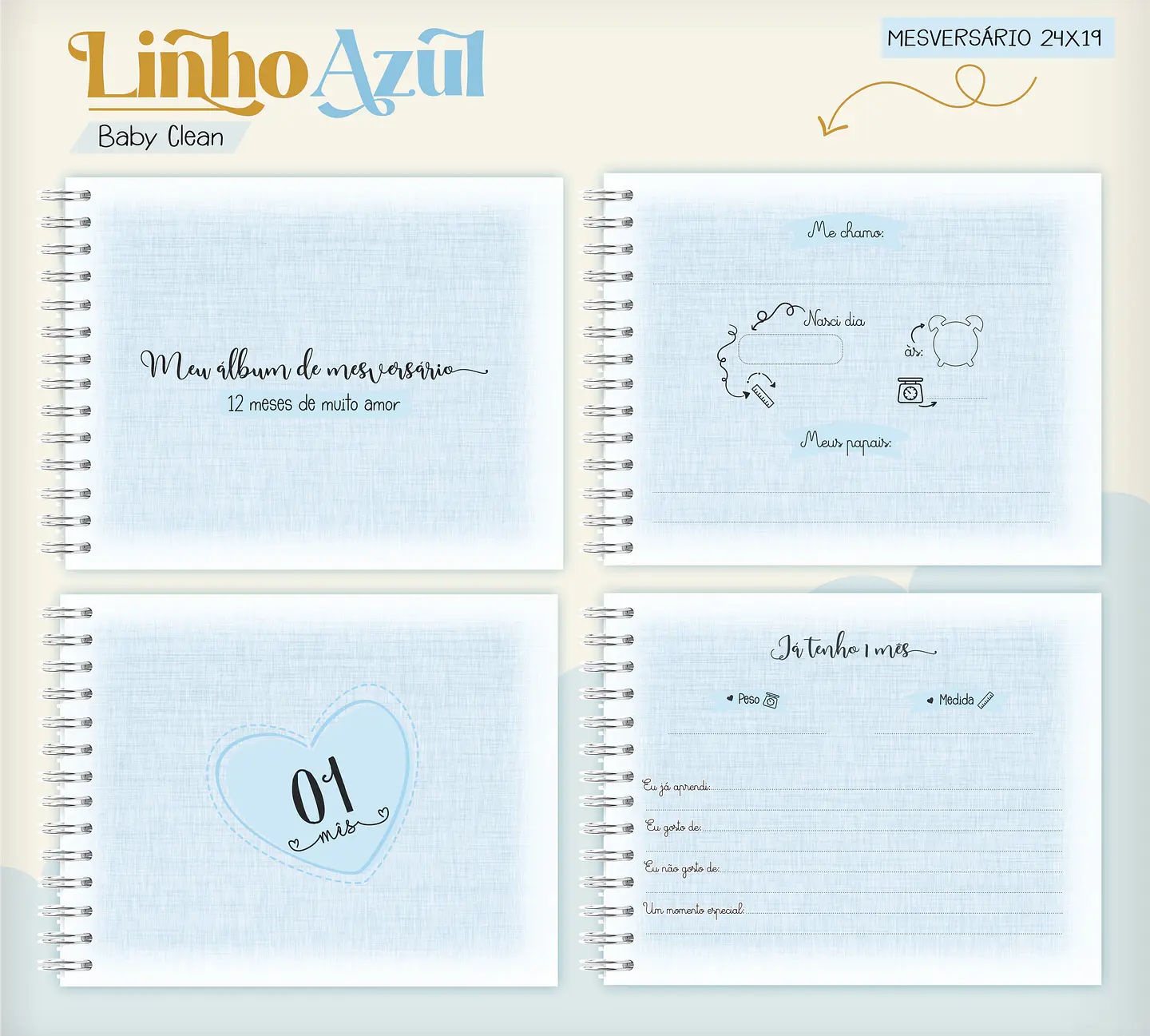 Arquivo Combo Encadernação Baby Linho Azul Alfabeto 9