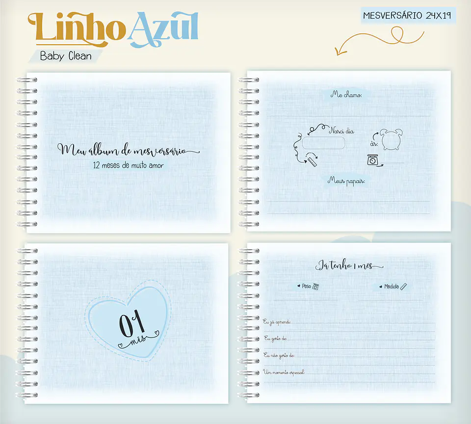 Arquivo Combo Encadernação Baby Linho Azul Alfabeto 9