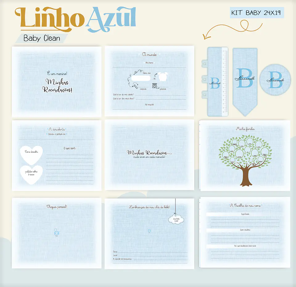 Arquivo Combo Encadernação Baby Linho Azul Alfabeto 11