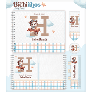 Arquivo Combo Encadernação Baby Ursinho Aviador Alfabeto