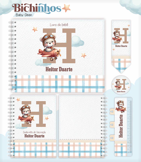 Arquivo Combo Encadernação Baby Ursinho Aviador Alfabeto