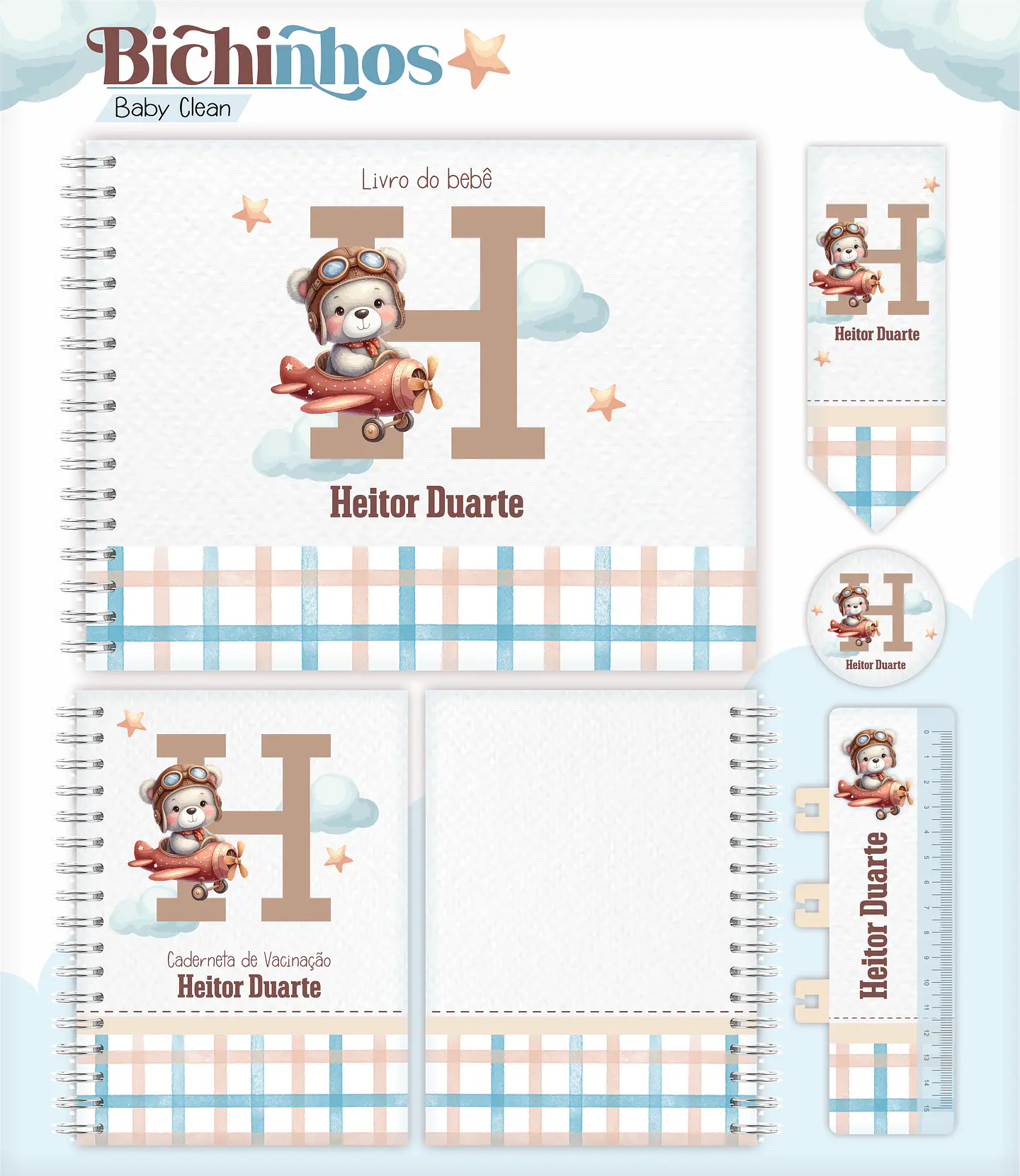 Arquivo Combo Encadernação Baby Ursinho Aviador Alfabeto 1