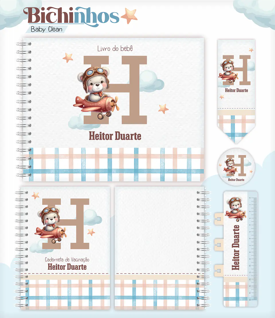 Arquivo Combo Encadernação Baby Ursinho Aviador Alfabeto 1