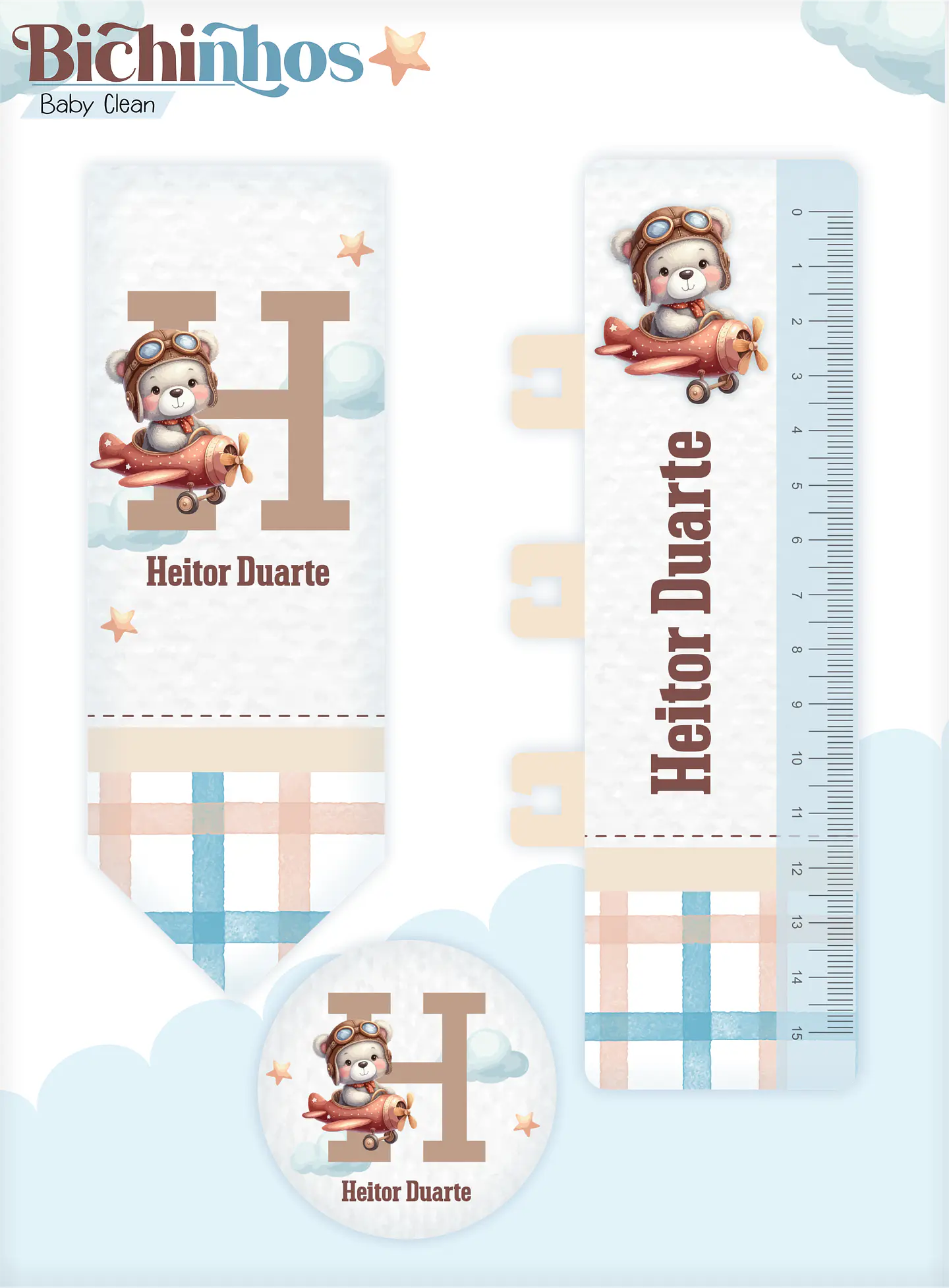 Arquivo Combo Encadernação Baby Ursinho Aviador Alfabeto 3