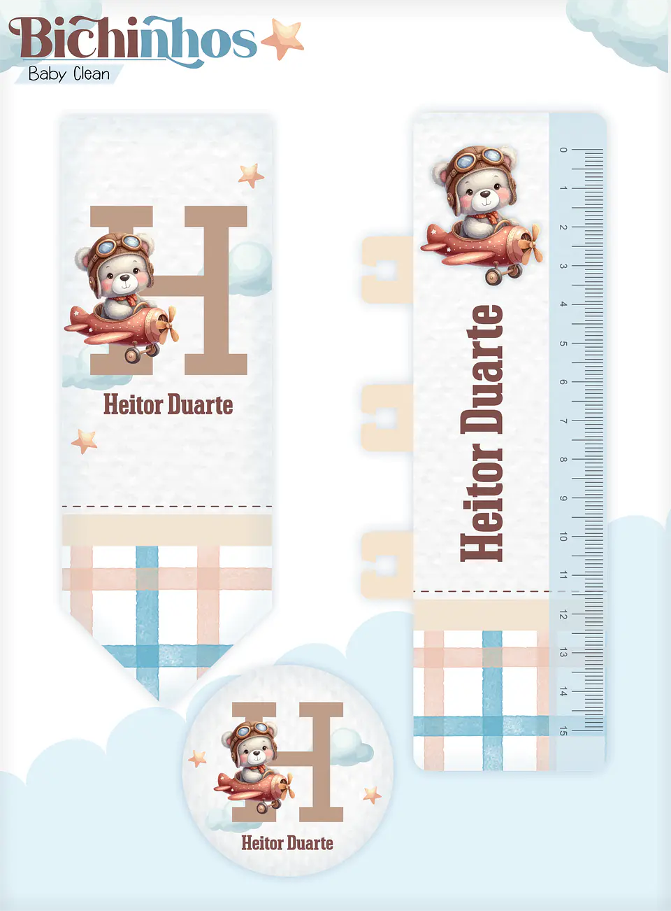Arquivo Combo Encadernação Baby Ursinho Aviador Alfabeto 3