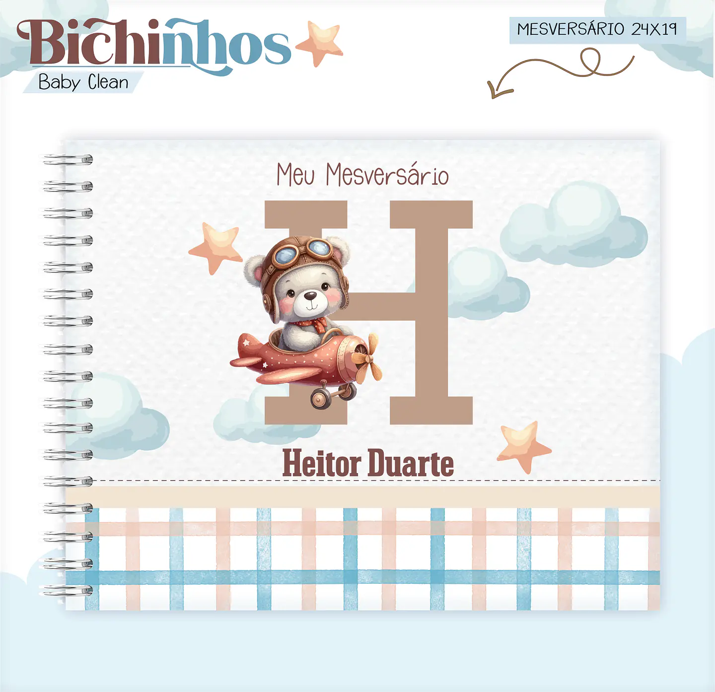 Arquivo Combo Encadernação Baby Ursinho Aviador Alfabeto 11