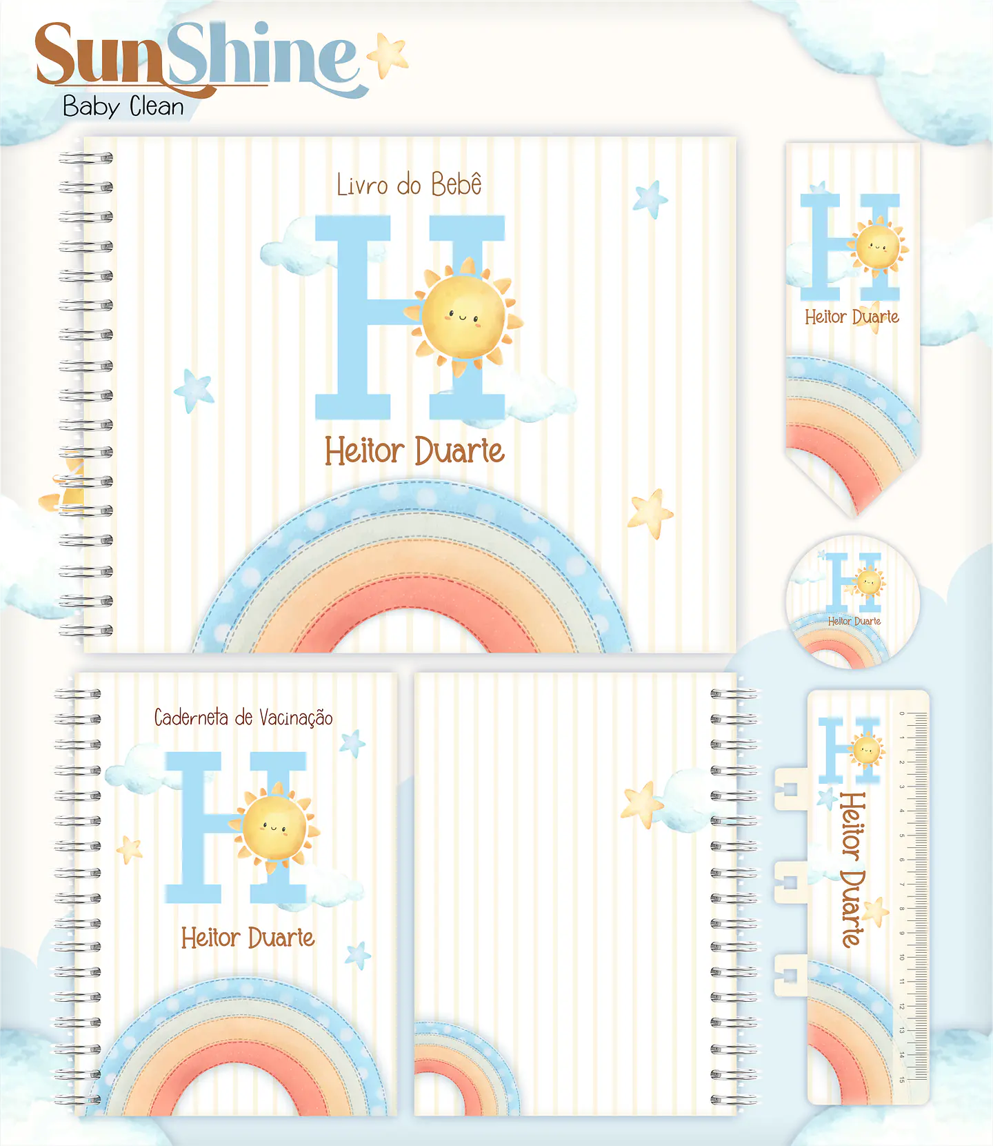 Arquivo Combo Encadernação Baby Sunshine Arco Iris Azul Alfabeto 1