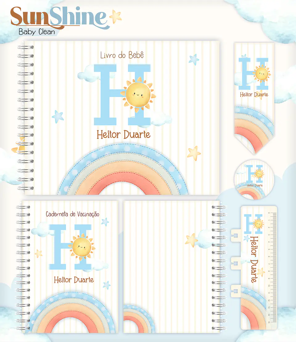 Arquivo Combo Encadernação Baby Sunshine Arco Iris Azul Alfabeto 1