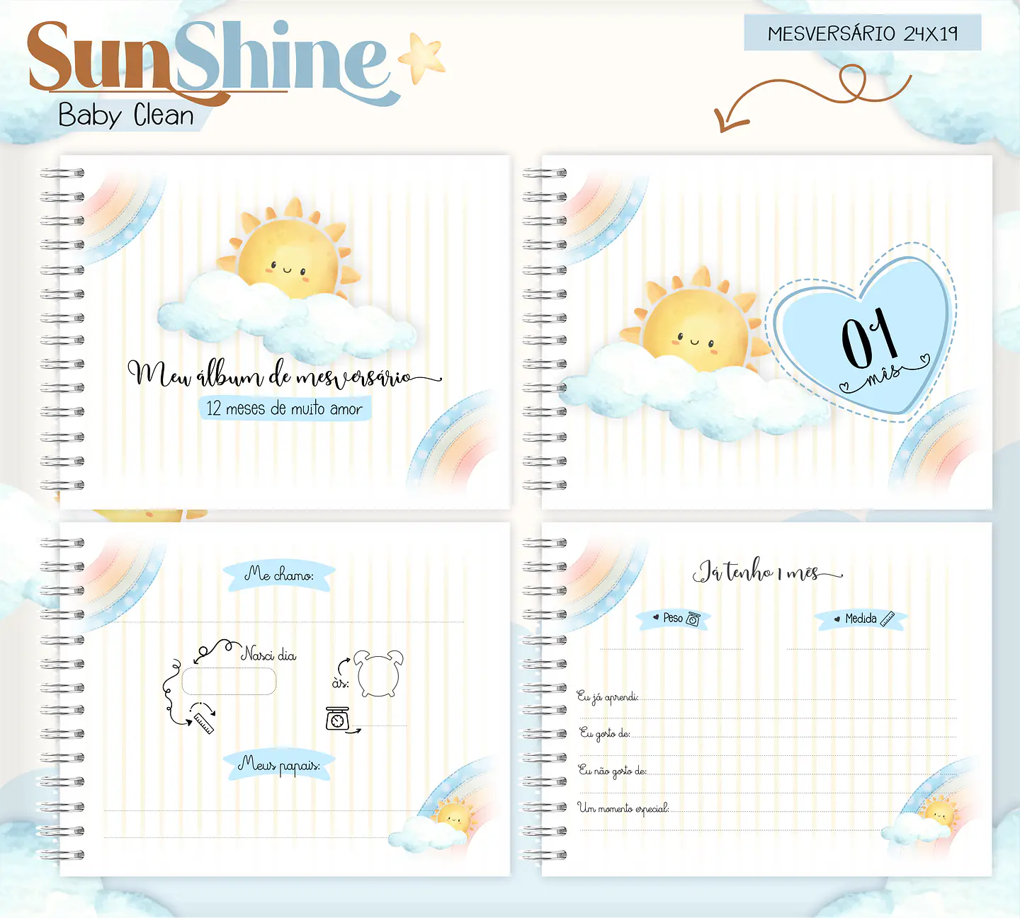 Arquivo Combo Encadernação Baby Sunshine Arco Iris Azul Alfabeto 9