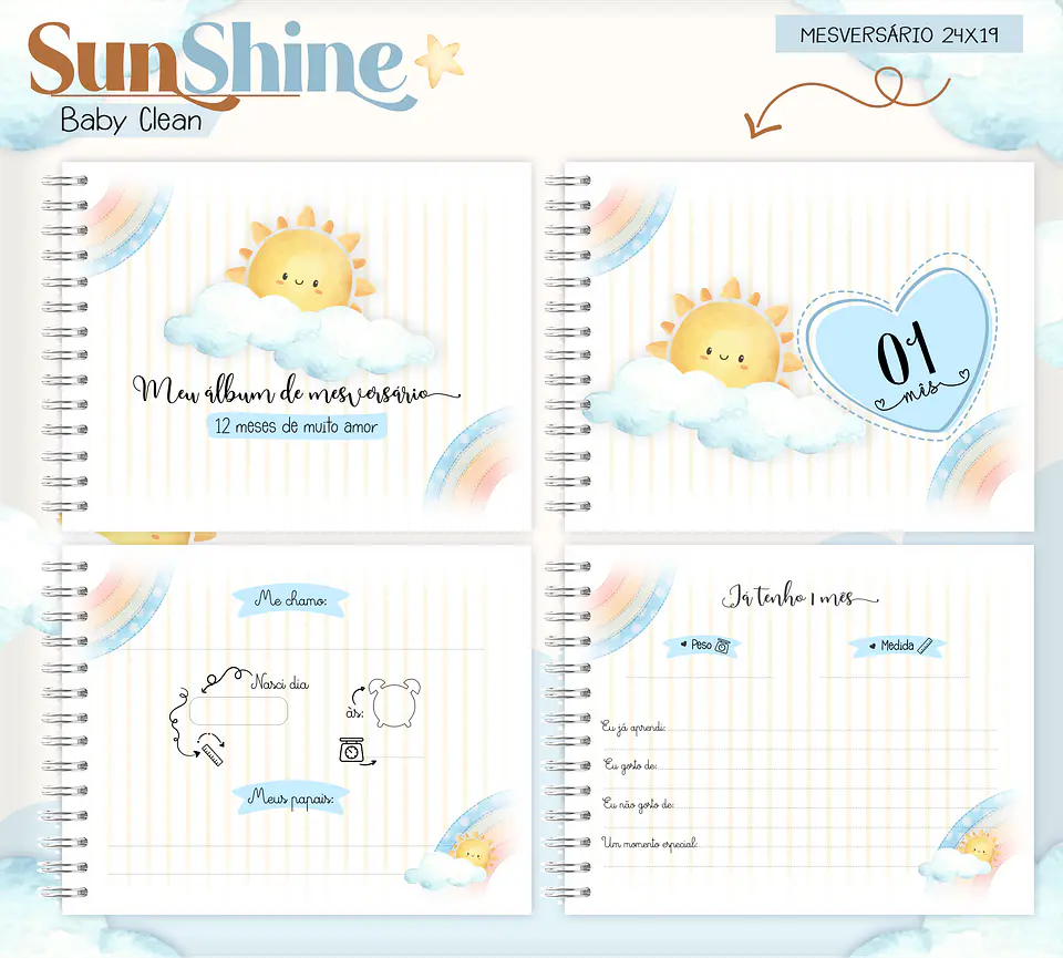 Arquivo Combo Encadernação Baby Sunshine Arco Iris Azul Alfabeto 9