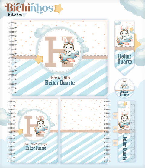 Arquivo Combo Encadernação Baby Coelhinho Aviador Alfabeto
